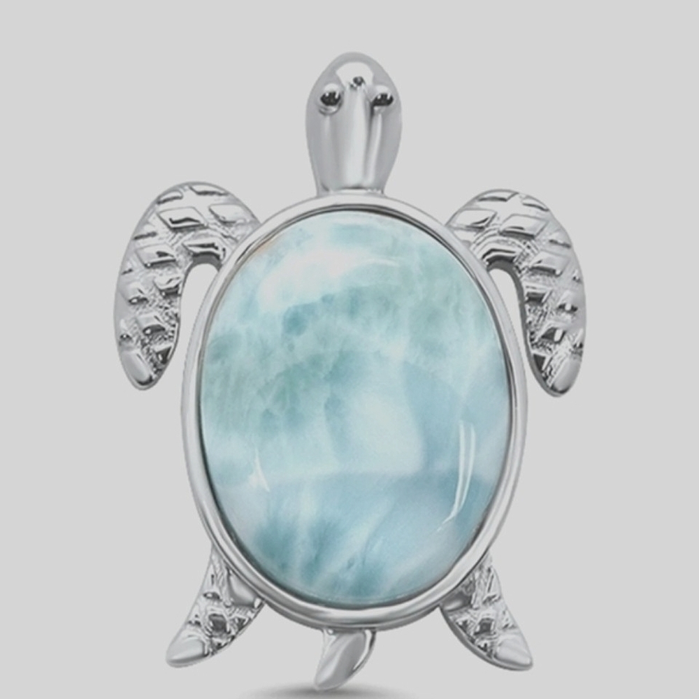925  Turtle Pendant Larimar sterling silver  Necklace New